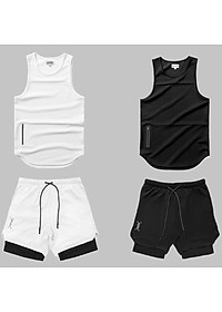 Bộ Quần Áo Gym Nam,Chạy Bộ,Chơi Thể Thao Tanktop Kết Hợp Quần 2 Lớp Và Áo 3 Lỗ