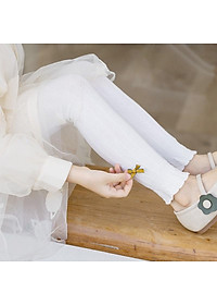 Quần tất len không bàn - quần leggings đính nơ trơn màu cho bé gái, co giãn 4 chiều size từ 1 đến 12 tuổi