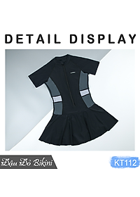 Đồ bơi nữ size lớn, áo tắm big size dáng váy liền thân dấu bụng cho người béo mập, mẫu khoá kéo cộc tay trẻ trung, chất thun bơi lạnh Lycra cao cấp dày đẹp | KT112