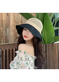 Nón nữ đi biển đẹp mũ rộng vành chống nắng UV cho nữ chất liệu cói vải gấp gọn dona2203204