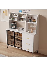 Tủ Bếp Đa Năng Kèm Ngăn Kéo Và Cửa Kính Cường Lực, Tặng Kèm Giá Treo Ly Thương Hiệu SIB Decor KG50