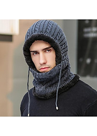 Mũ len nam nữ trùm đầu liền khăn cổ lót nỉ ấm áp mùa đông chống gió lạnh - mu len nam nu lot ni trum co