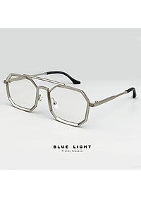 Gọng Kính Cận, Kính Giả Cận Nam Nữ, Mắt Lục Giác Độc Lạ, Dày Dặn Cứng Cáp, Đen,Bạc - BLUE LIGHT