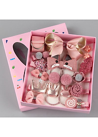 Phụ kiện tóc cho bé phong cách Hàn Quốc 17 món kèm hộp, giao màu ngẫu nhiên+ Tặng kèm hình dán nam châm hình que kem cho bé