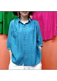 Áo sơ mi kiểu tay lỡ cổ đức, chất liệu Đũi tơ mềm mát, thấm hút mồ hôi, áo kiểu nữ dễ thương, NeSa Shop AT12