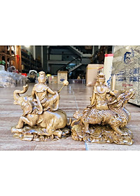 Cặp tượng văn thù _ phổ hiền bồ tát bằng gỗ bách xanh thơm nức kt 15×14×6cm