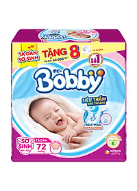 Tã Dán Sơ Sinh Bobby Gói Lớn XS72 (72 Miếng) + 8 Miếng Tã Quần Size S