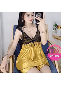 Đồ ngủ sexy nữ Đồ ngủ 2 dây viền ren đen không mút, chất phi mịn quyến rũ 382