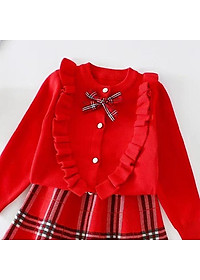 Set váy len bé gái 1-7 tuổi rời viền tim cài khuy. Đầm len cho bé đanh sợi mềm mịn hàng Quảng Châu cao cấp