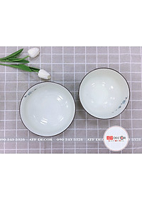 Bộ bát đĩa men kem Bát Tràng cao cấp vẽ đào xanh