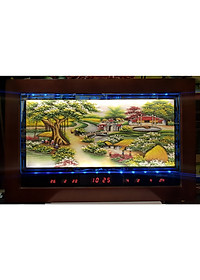 TRANH ĐÁ QUÝ ĐÈN LED LỊCH VẠN NIÊN -LÀNG QUÊ CÂY ĐA GIẾNG NƯỚC SÂN ĐÌNH -2049