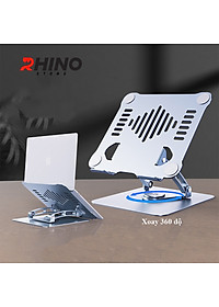 Kệ đỡ Laptop xoay 360° tản nhiệt Rhino KL301, giá đỡ máy tính nhôm cao cấp, gấp gọn - Hàng chính hãng