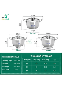Bộ Nồi Inox 3 Đáy Nắp Inox Fivestar Tặng 2 Muỗng Canh
