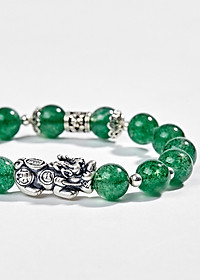 Vòng Thạch Anh Dâu Xanh Phối Tỳ Hưu Bạc (8mm) Ngọc Quý Gemstones