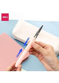 Kéo mini tiện lợi 105mm Deli - Có khóa an toàn - Xanh/ Hồng - 77761