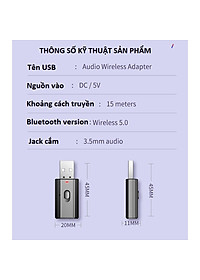 Thiết bị thu phát âm thanh Usb bluetooth 5.0 âm thanh đa chức năng jack cắm 3.5mm  KitAcoom cho loa, ô tô tai nghe bluetooth, biến loa thường thành loa Bluetooth, Hàng Chính Hãng