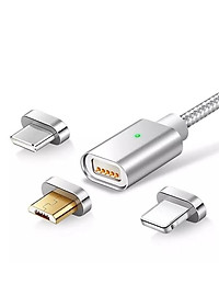 Cáp sạc điện thoại từ tính nam châm hít Type C, iphone, samsung 3 đầu
