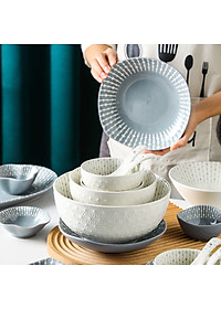 Bộ bát đĩa chén đĩa cao cấp Gosu họa tiết giọt nước màu trắng xám sang trọng