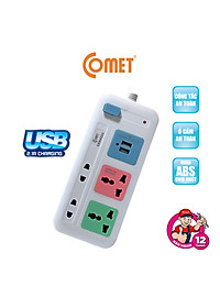 Ổ Cắm Nối Dài Cổng USB Comet CES4223 2500W dây dài 3m, 4 lỗ cắm, 2 cổng sạc USB, 1 công tắc