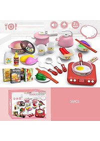 Bộ nấu ăn nhà bếp 36 chi tiết màu hồng xinh xắn đáng yêu sử dụng pin