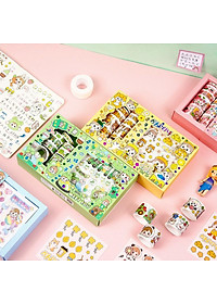 Hộp 10 Washi Tape 10 Sticker Cô Bé Cute Dễ Thương Băng Keo Dính Hình Dán Stickers Trang Trí Sổ Tay Xinh