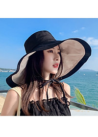 Mũ đẹp đi biển nón rộng vành chống nắng đội 2 mặt gấp gọn chống tia UV vành to thời trang Korea Chất liệu vải cotton 2 mặt thoáng mát  dona23062001