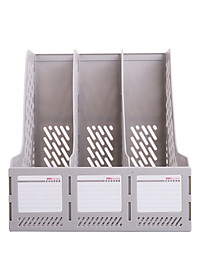 Giá tài liệu 3 ngăn đứng Deli - Nhựa PP - Ghi xám / Đen - E9845