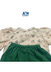 Áo dài váy bé gái họa tiết Hoa đỗ quyên xanh thô trà bông - AICDBG1KMMOT - AIN Closet