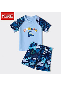 Đồ bơi bé trai 4-14 tuổi rời hãng YUKE, Bộ bơi cho bé in hình và chữ vải co giãn cực tốt
