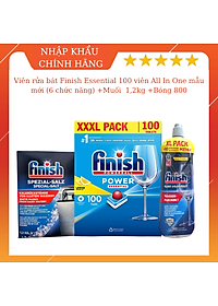 Viên rửa bát finish All in one 90 viên+Dung dịch nước làm bóng finish 750ml+Muối rửa bát chén finish 1.2kg cho Máy rửa bát