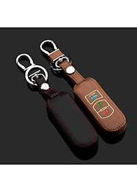 Cho xe Mazda, bao da chìa khóa 3 nút dạ quang kiêm móc khóa chất liệu da, Inox MIHOCO Mazda 3N/ Hành chính hãng