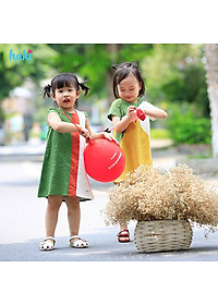 Đầm bé gái linen cộc tay phối tam giác Haki