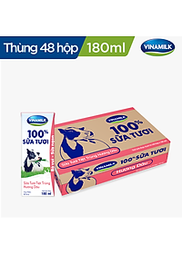 Thùng 48 Hộp Sữa Tươi Tiệt Trùng Vinamilk 100% Hương Dâu (180ml)