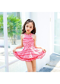 Bộ bơi 1 mảnh bé gái, dáng váy xòe xinh xắn, quần sooc đùi trong, chất bơi lycra cao cấp, có size lớn | KT027
