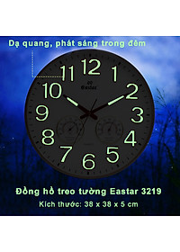 Đồng Hồ Treo Tường DECOR Trang Trí Nhà Hình Tròn Viền Mỏng 38cm EASTAR - Bộ Kim Số DẠ QUANG và NHIỆT ẨM KẾ TỰ ĐỘNG - Tặng Pin Maxell