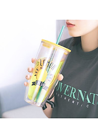 Ly nhựa 2 lớp Lock&Lock HAP507 750ml - Hàng chính hãng, có ống hút, có nắp đậy - Tặng kèm cọ rửa