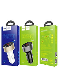 Tẩu sạc nhanh oto Hoco z26 2 cổng - cốc sạc trên xe hơi có màn hình hiển thị -hàng chính hãng