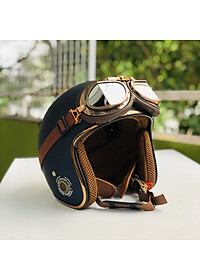 Mũ bảo hiểm xe máy 3/4 RONA R8 kèm kính phi công viền đồng cao cấp chính hãng