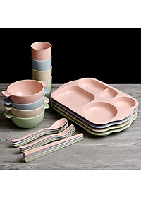 Bộ Khay đựng đồ ăn kèm phụ kiện bằng Lúa Mạch - Hàng Chính Hãng 