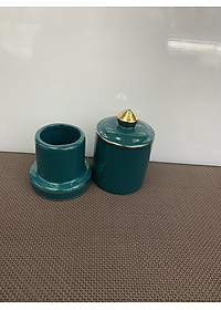 LỌ ĐỰNG TĂM BÀNG SỨ CAMELIA  MÀU XANH CỔ VỊT CAO CẤP - ANTH417