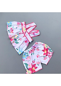Bộ quần áo ngắn bé gái dây họa tiết Hoa hồng lanh lụa - AICDBGQX79WQ - AIN Closet