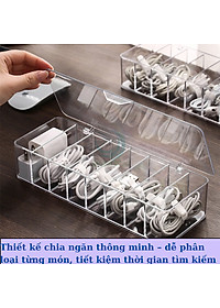 Hộp Nhựa Trong Suốt Đựng Cáp Sạc & Phụ Kiện - Hộp Chia Ngăn Đa Năng Lưu Trữ Dây Sạc- Hộp Đựng Dây Cáp Mini Có Nắp Đậy- Hộp Nhựa Trong Suốt Đựng Đồ Công Nghệ- Hộp Lưu Trữ Dây Điện, Củ Sạc, Văn Phòng Phẩm