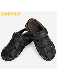 Xăng Đan Bít Mũi, Giày Sandal Nam Quai Ngang Da Bò Cao Cấp SUNPOLO SDA020 (Đen)