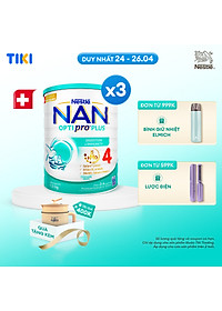 Bộ 3 Lon Sữa bột Nestlé NAN OPTIPRO PLUS 4 1500g/lon Giúp tiêu hóa tốt + Tăng cường đề kháng (2 - 6 tuổi) - Tặng Nồi lẩu điện A2