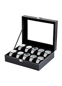 Hộp đựng đồng hồ đeo tay 10 ngăn bọc da cao cấp H1911 - Đen
