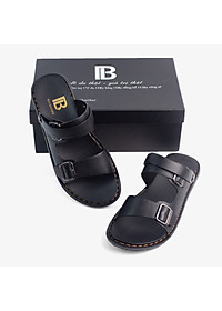 Dép nam quai ngang da bò Nappa cao cấp Bụi Leather E101 - Đế cao su đúc nguyên khối, chống trơn trượt