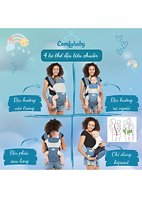 Địu ngồi trẻ em cao cấp siêu mềm - siêu thoáng 4 tư thế Comfybaby CF119HC003 cho bé từ sơ sinh tới 36 tháng có mũ đỡ đầu