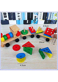 Đồ chơi đoàn tàu hỏa thả hình khối bằng gỗ nhiều màu sắc cho bé - Đồ chơi gỗ thông minh phát triển trí tuệ bé