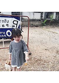 Đầm kẻ caro cho bé gái xinh xắn, 2 lớp cotton thoáng mát, hàng nhập chất đẹp, bé dùng dự tiệc, đi chơi, đi học | MV26