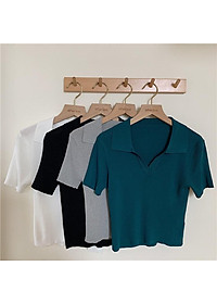 Áo Croptop GIÁ SỐC Áo Polo Nữ Basic Trơn Cộc Tay Freesize MONGTOGHI Mềm Mại Kiểu Tay Ngắn Có Cổ